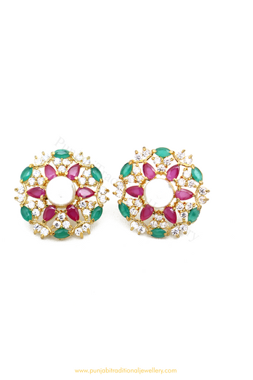 Gold Finished Rubby Emerald AD Studs By  PTJ